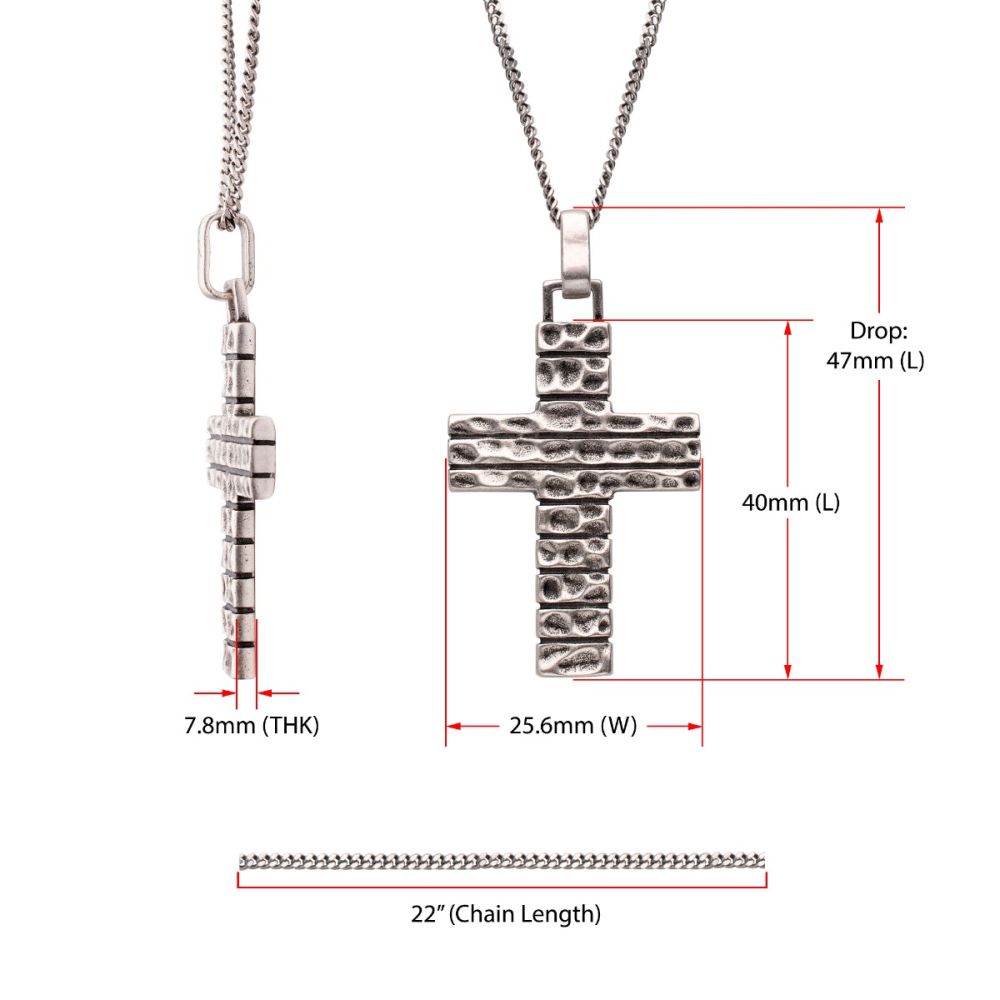 925 Sterling Silver Hammered Cross Pendant with Antiqued Finish Box Chain