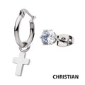 Steel Dangling Cross Hoop Prong Set Cz Stud Mismatched Earrings (sseh112-bp)