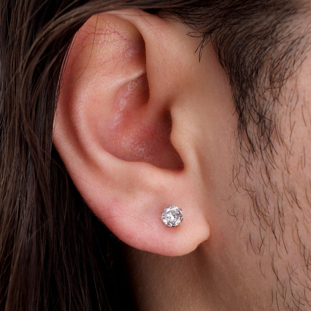 Steel Dangling Cross Hoop Prong Set Cz Stud Mismatched Earrings (sseh112-bp)