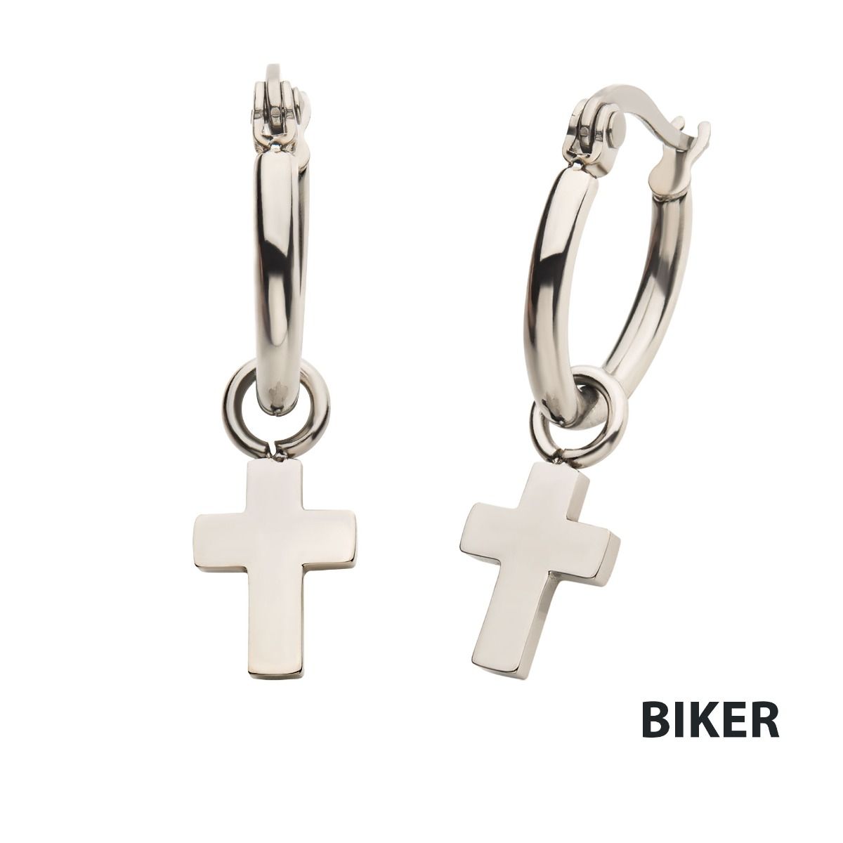 Stainless Steel Hoop With Cross Dangle Earrings (sseh112)