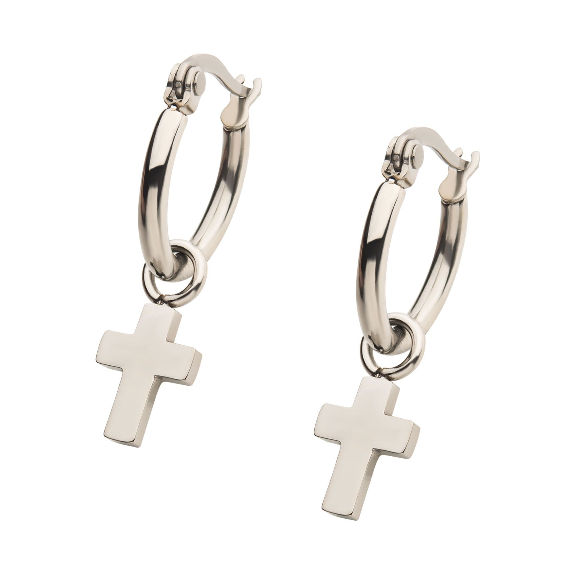Stainless Steel Hoop With Cross Dangle Earrings (sseh112)