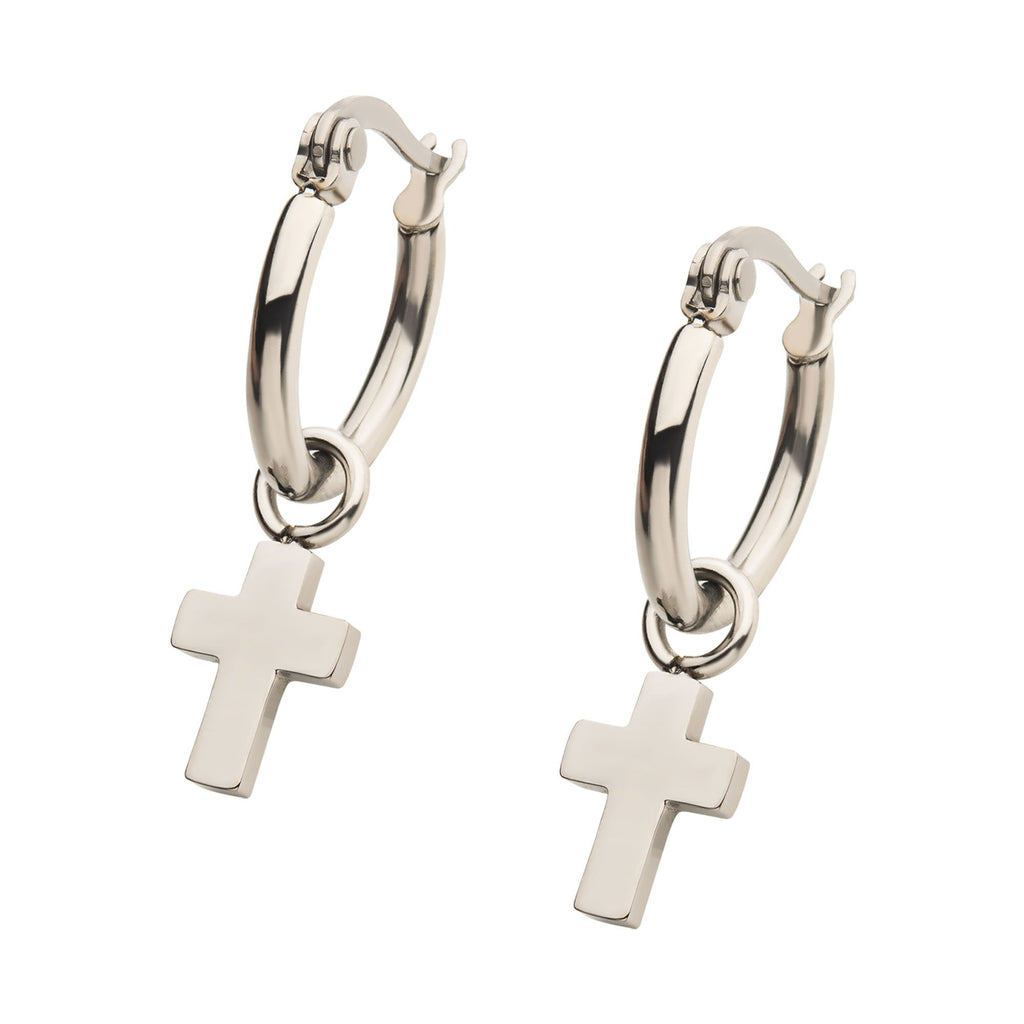 Stainless Steel Hoop With Cross Dangle Earrings (sseh112)