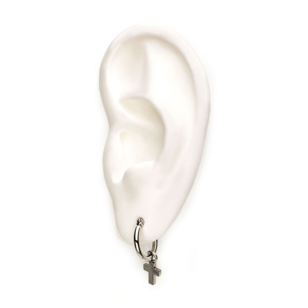 Stainless Steel Hoop With Cross Dangle Earrings (sseh112)