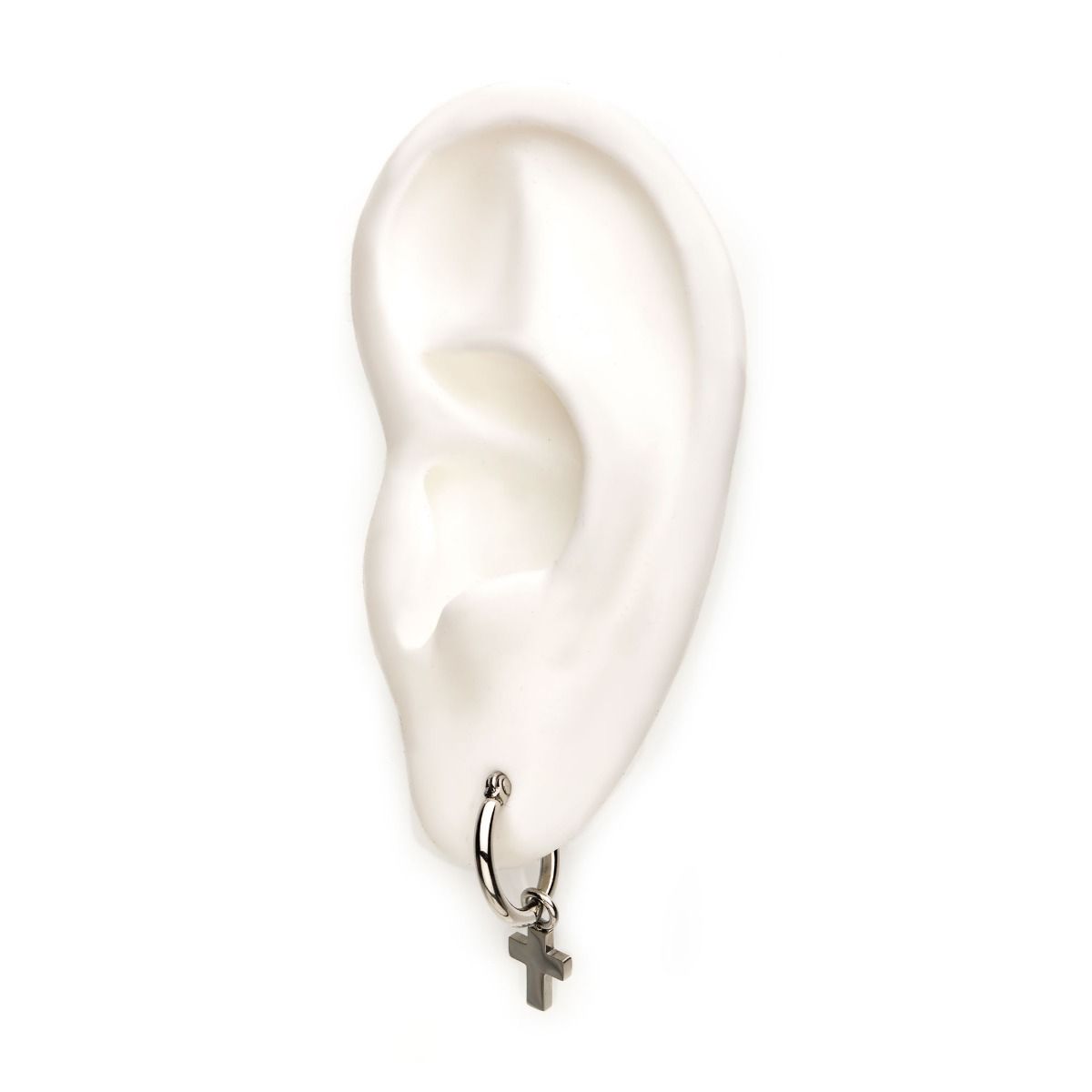 Stainless Steel Hoop With Cross Dangle Earrings (sseh112)