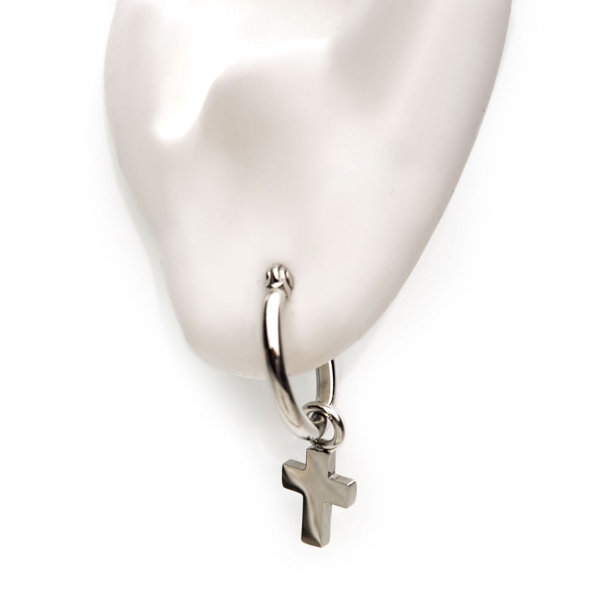 Stainless Steel Hoop With Cross Dangle Earrings (sseh112)