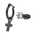 Black Plated Dangling Cross Hoop Prong Set Cz Stud Mismatched Earrings (sseh112mb-bp)