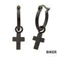 Matte Black Plated Hoop With Cross Dangle Earrings (sseh112mb)