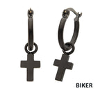Matte Black Plated Hoop With Cross Dangle Earrings (sseh112mb)