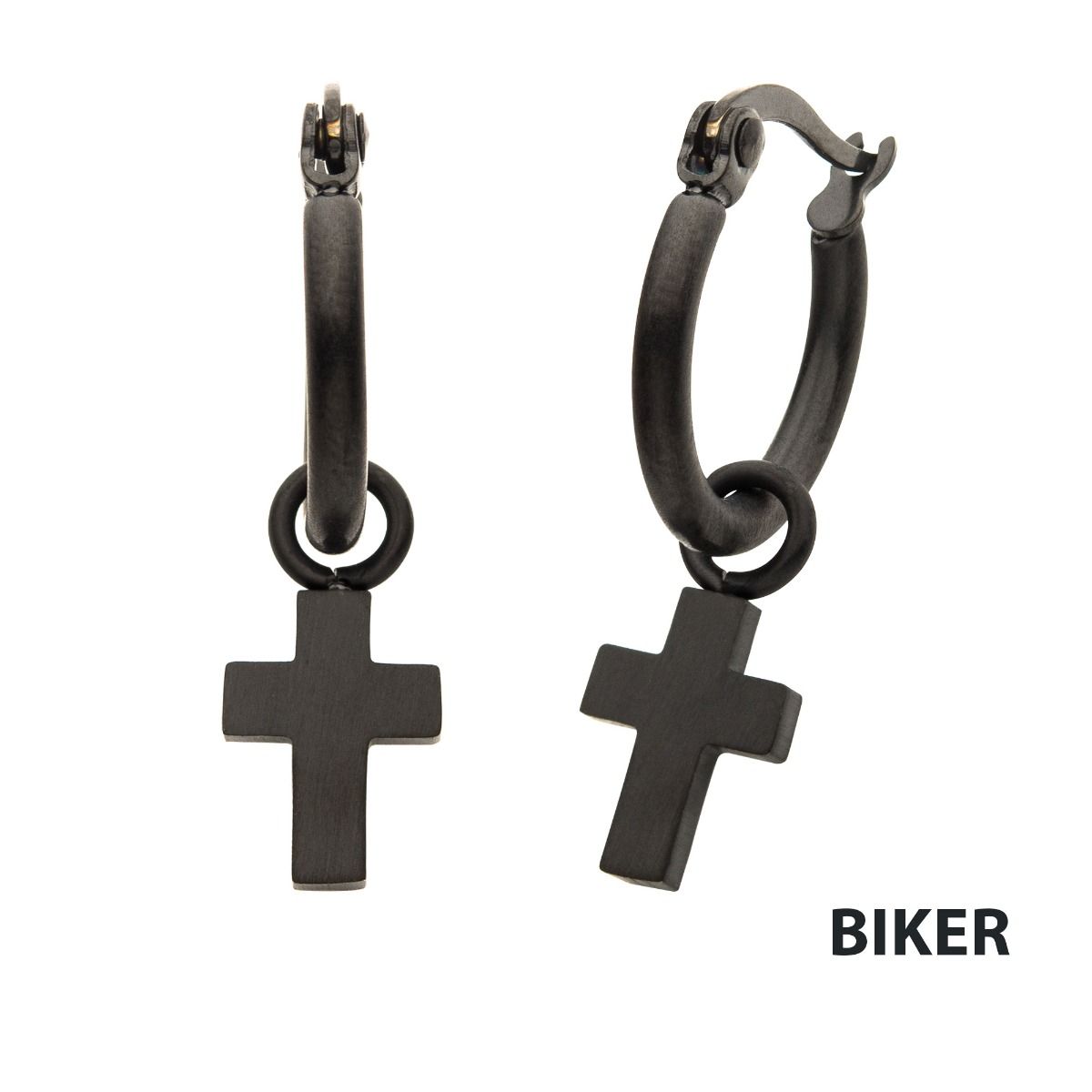 Matte Black Plated Hoop With Cross Dangle Earrings (sseh112mb)