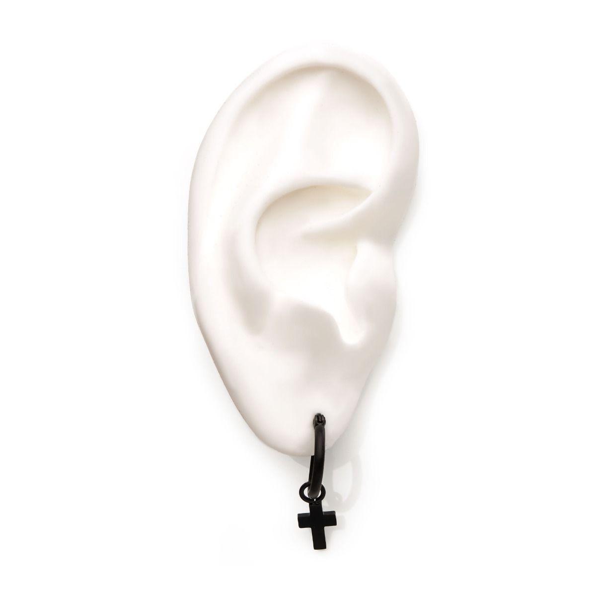 Matte Black Plated Hoop With Cross Dangle Earrings (sseh112mb)