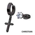 Black Plated Dangling Cross With Cz Huggie Prong Set Cz Stud Mismatched Earrings (sseh823k-bp)