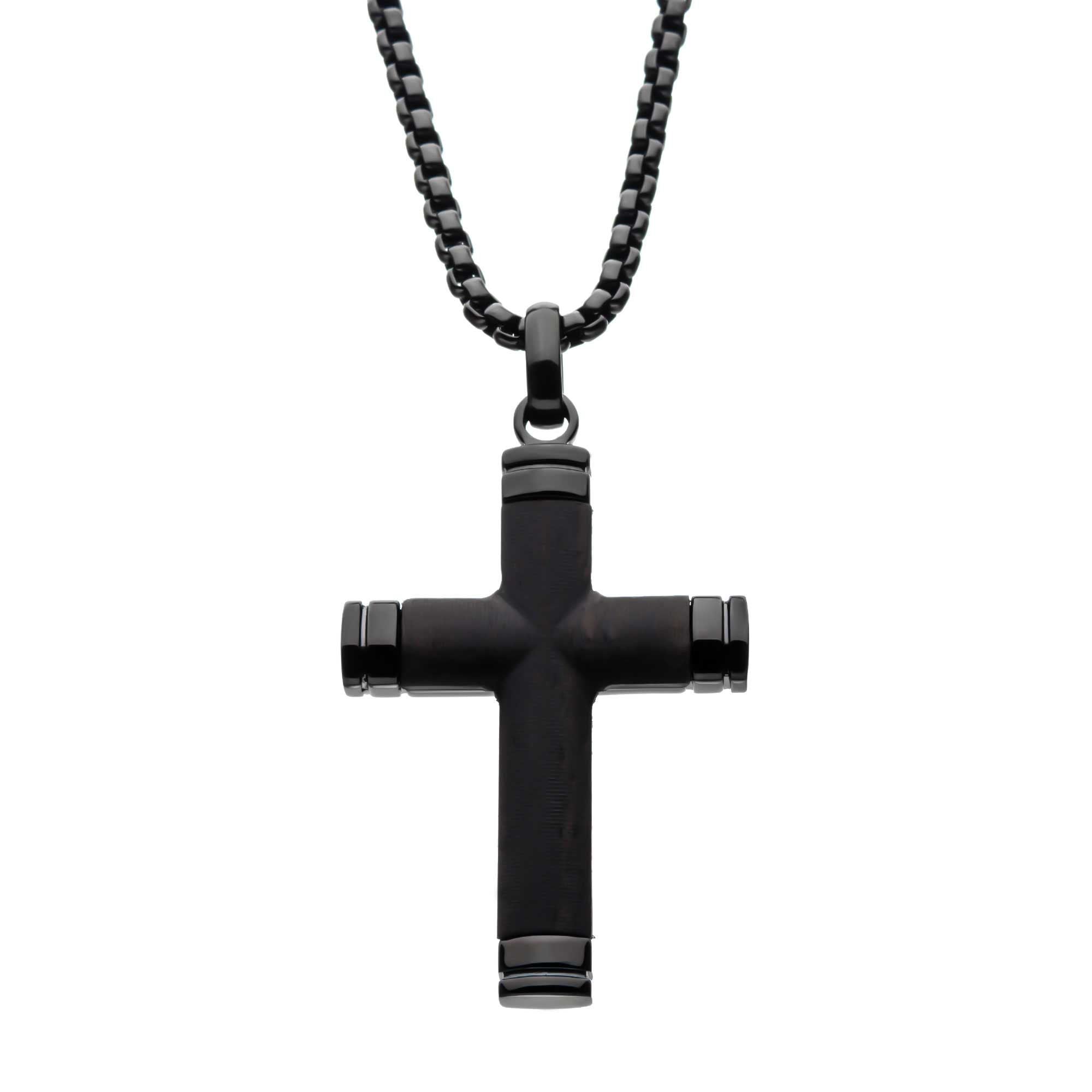 Black Ip Wood Cross Pendant With Chain (ssp008fnk1)