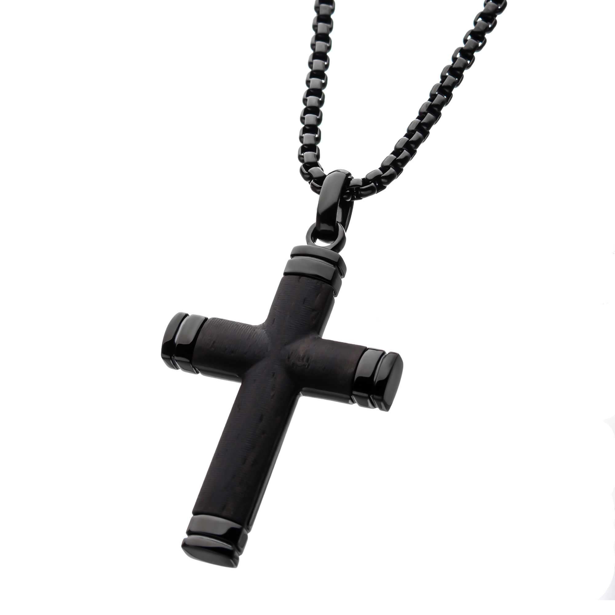 Black Ip Wood Cross Pendant With Chain (ssp008fnk1)