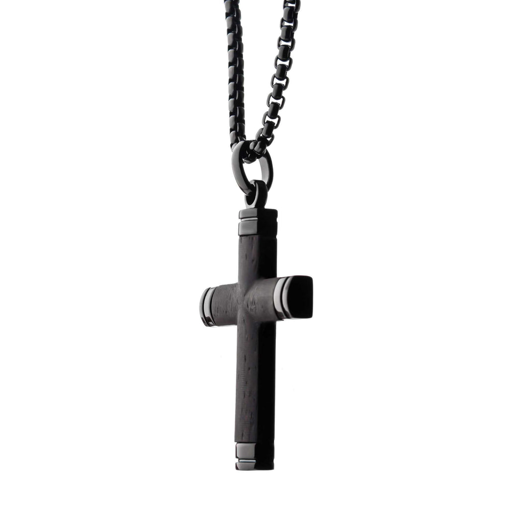 Black Ip Wood Cross Pendant With Chain (ssp008fnk1)