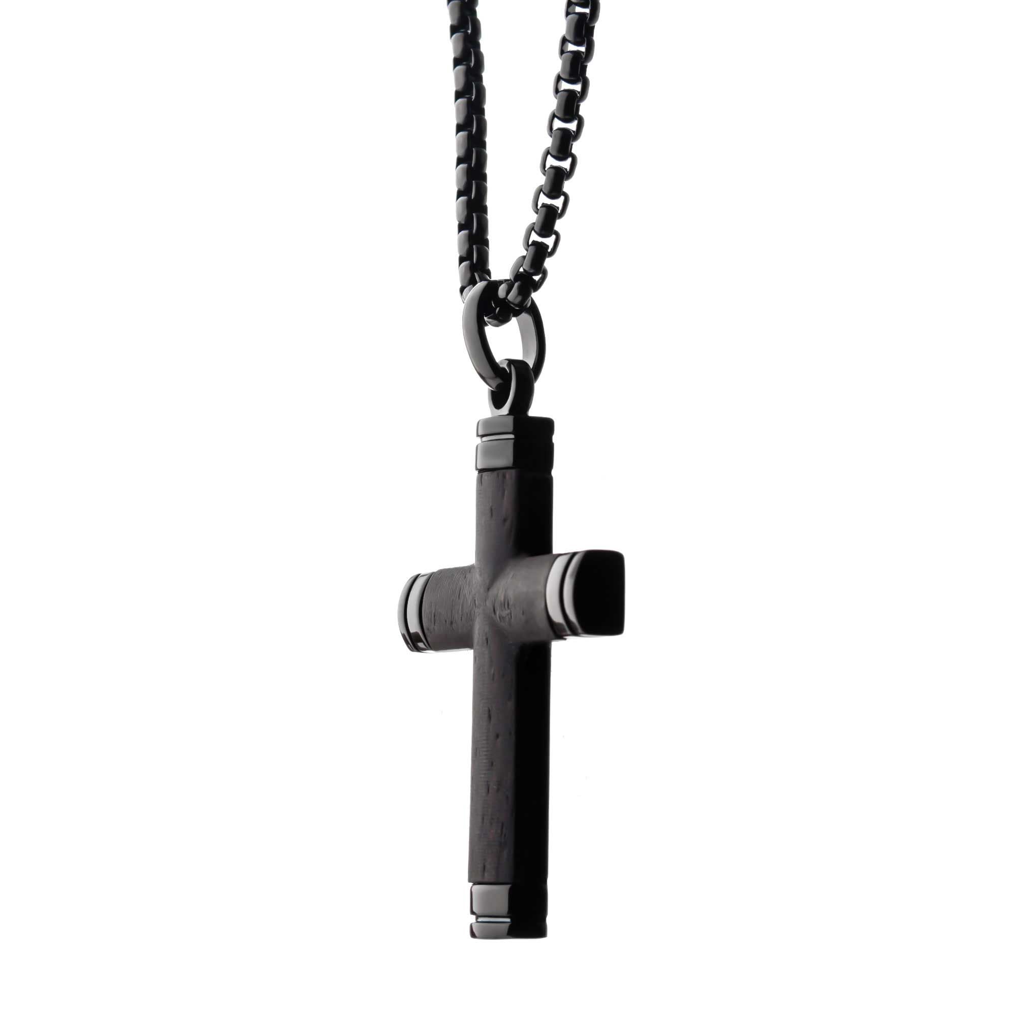Black Ip Wood Cross Pendant With Chain (ssp008fnk1)