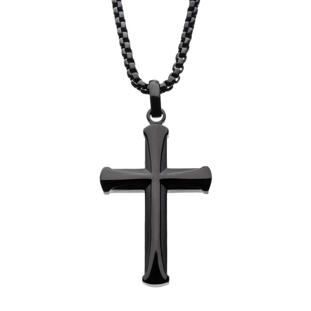 Steel Black Ip Apostle Cross Pendant With Chain (ssp009cnk1)
