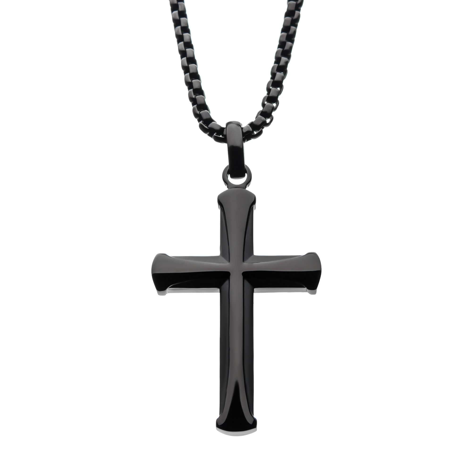 Steel Black Ip Apostle Cross Pendant With Chain (ssp009cnk1)