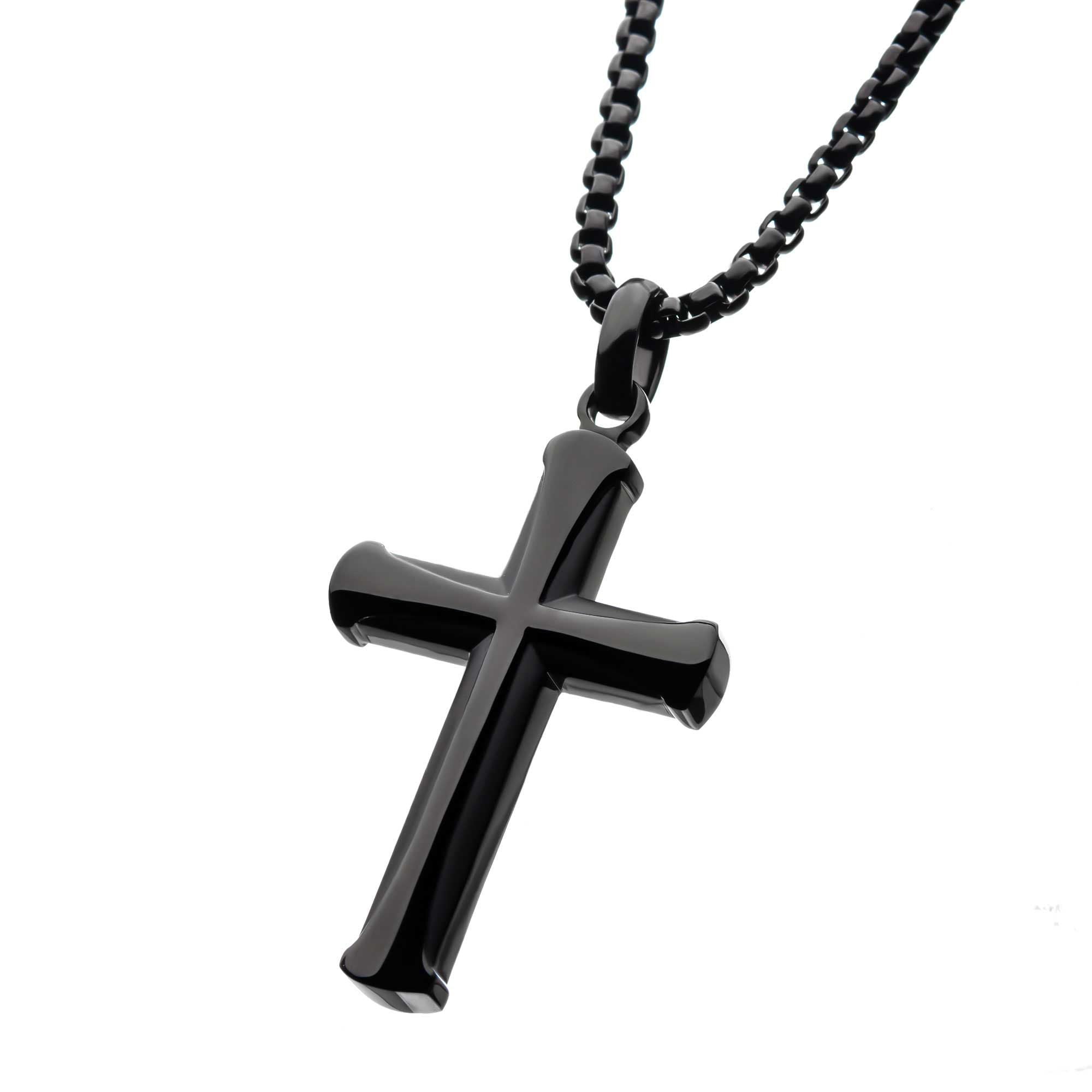 Steel Black Ip Apostle Cross Pendant With Chain (ssp009cnk1)