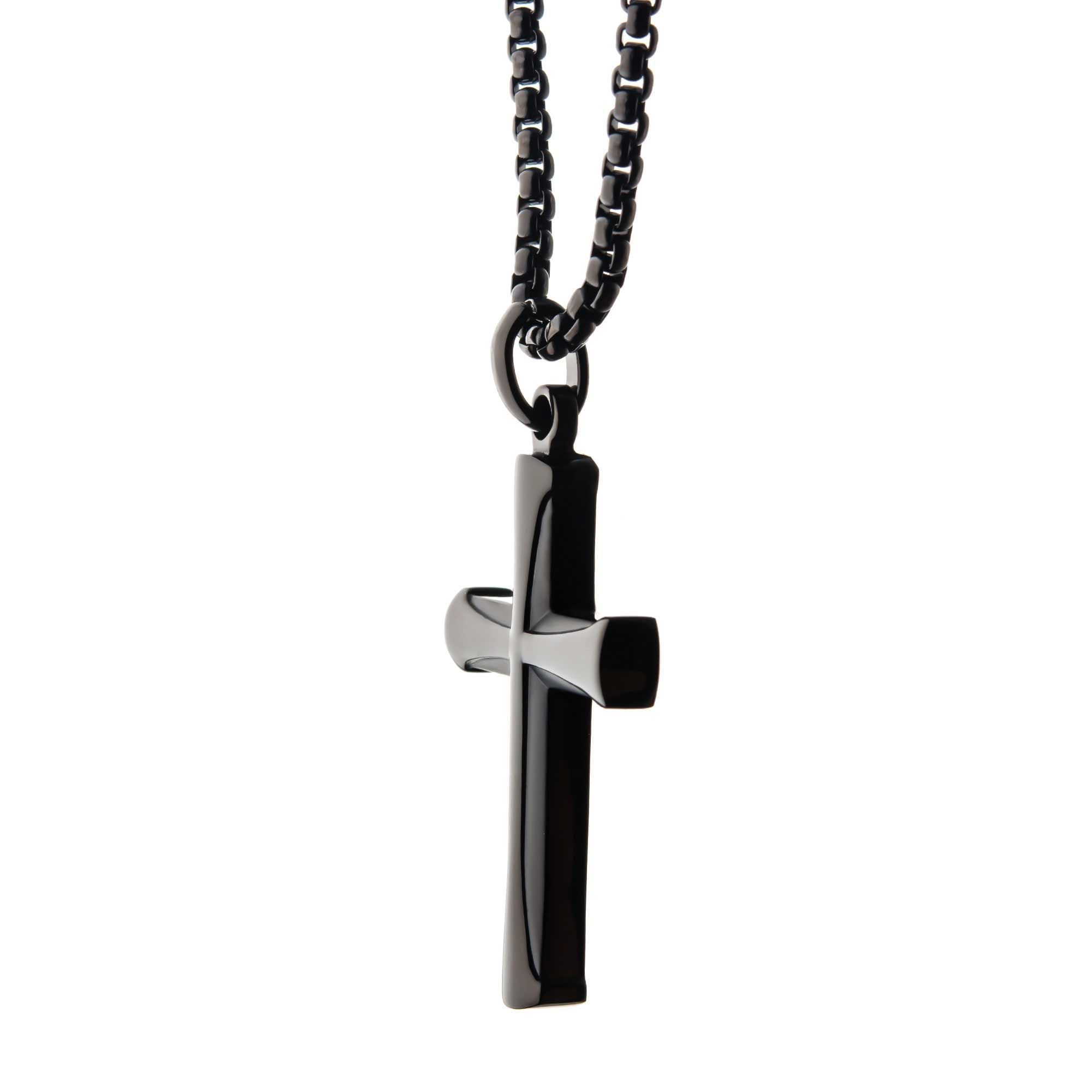 Steel Black Ip Apostle Cross Pendant With Chain (ssp009cnk1)