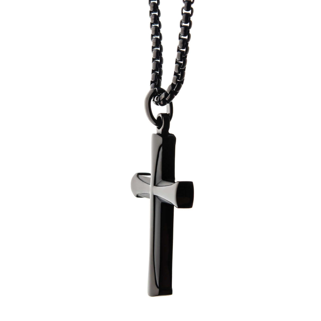 Steel Black Ip Apostle Cross Pendant With Chain (ssp009cnk1)