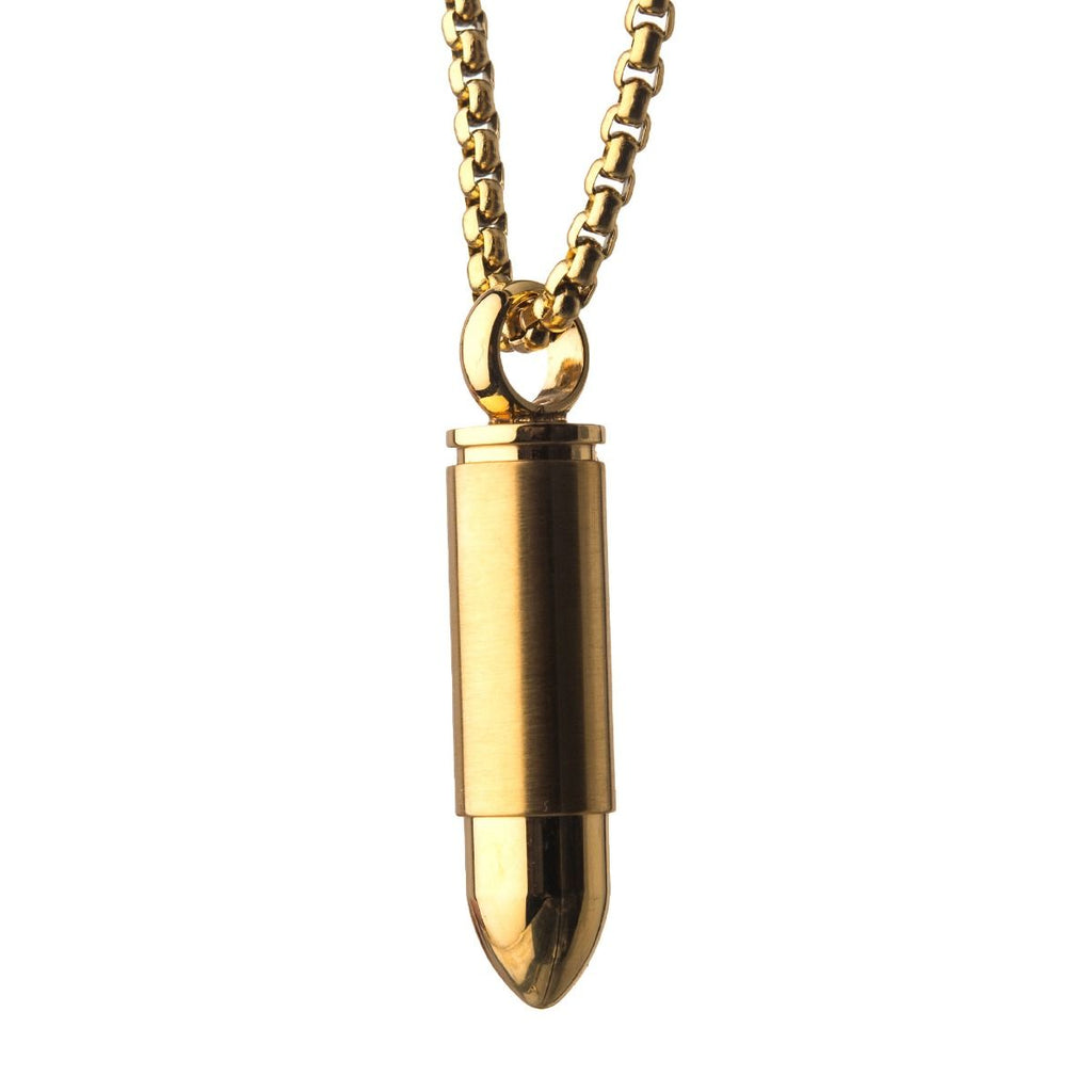 Stainless Steel & Gold IP Memorial Bullet Pendant with Gold IP Chain