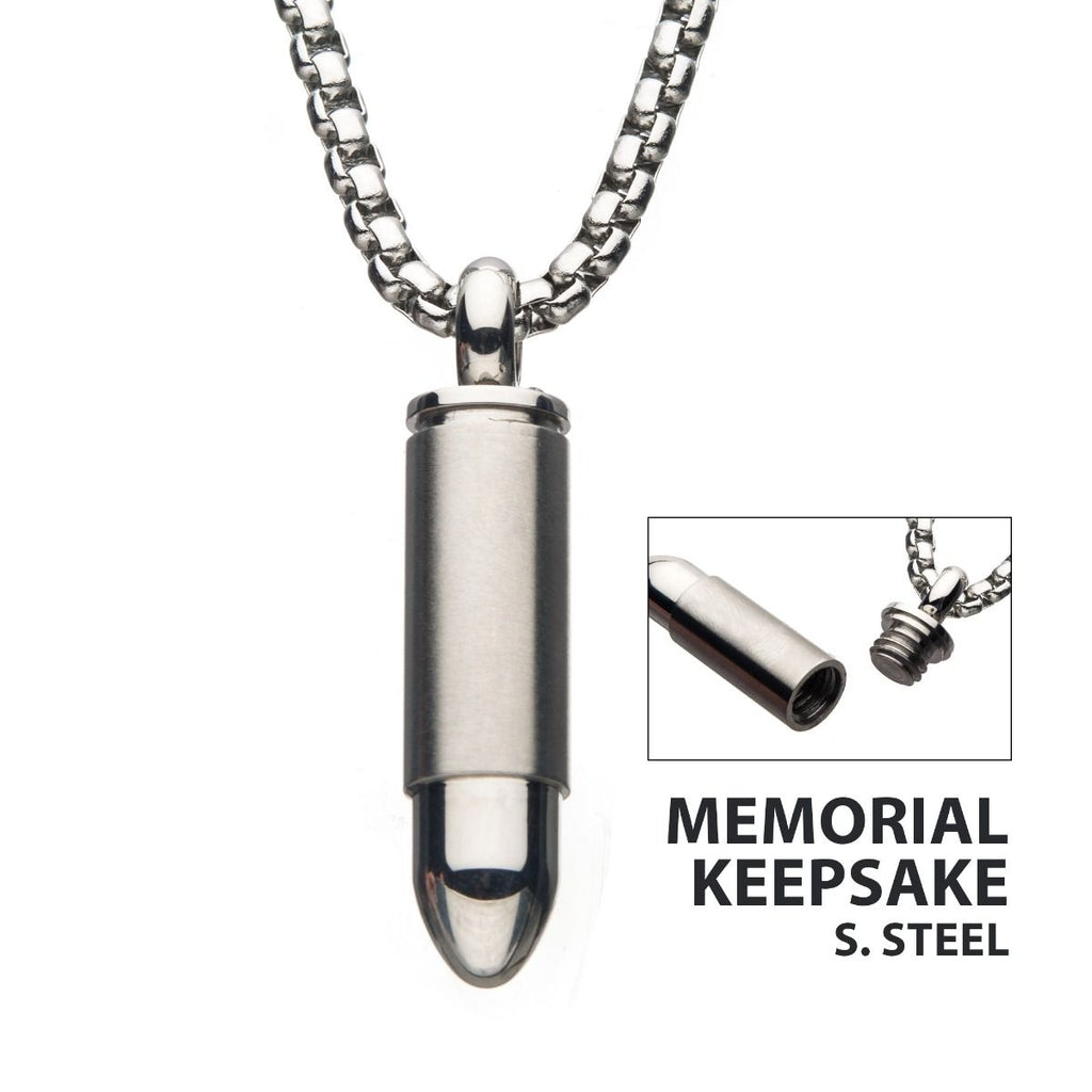 Stainless Steel Memorial Bullet Pendant With Steel Box Chain (ssp1128nk)
