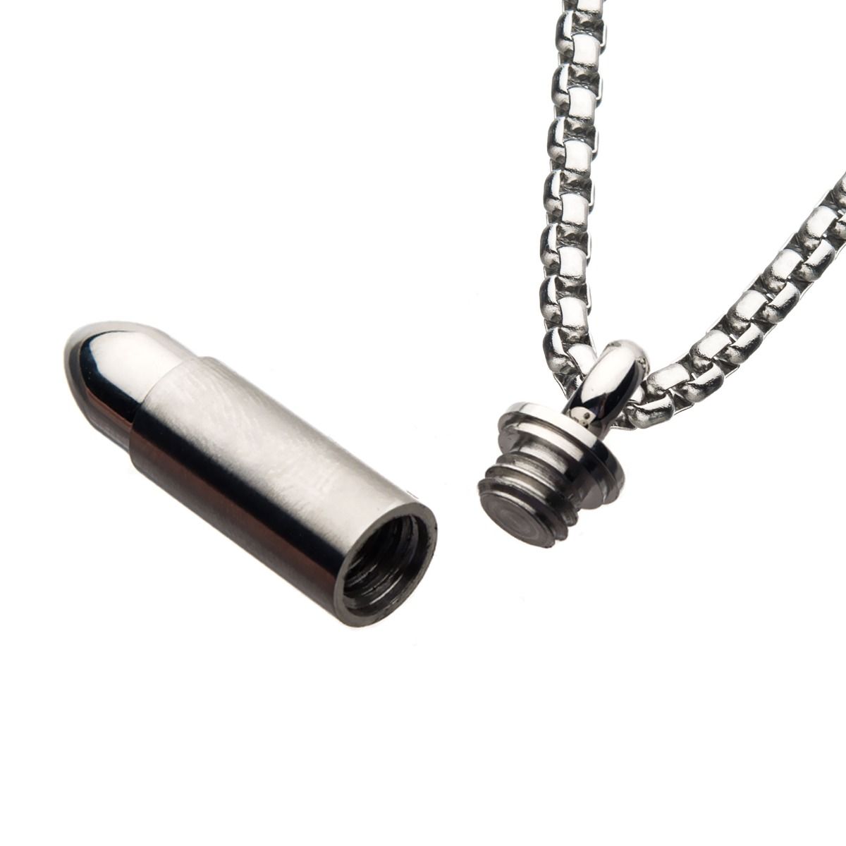 Stainless Steel Memorial Bullet Pendant With Steel Box Chain (ssp1128nk)