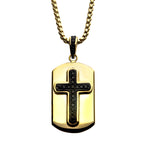 Black Plated Cross With Black Cz Inlay And 18k Gold Plated Dog Tag Pendant With Steel Box Chain (ssp13992gpnk)