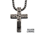 Stainless Steel Silver Plated Cross Pendant With Lava Stone Pendant With Steel Box Chain