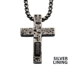 Stainless Steel Silver Plated Cross Pendant With Lava Stone Pendant With Steel Box Chain