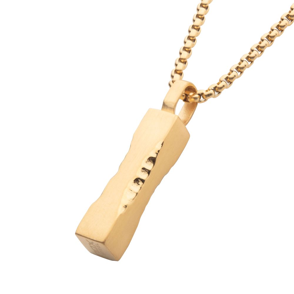 Matte 18k Gold Ip Chiseled Engravable Drop Pendant With Box Chain