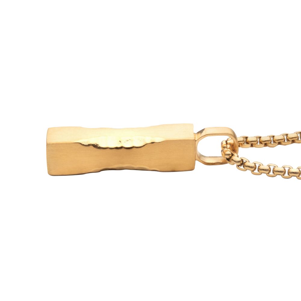 Matte 18k Gold Ip Chiseled Engravable Drop Pendant With Box Chain
