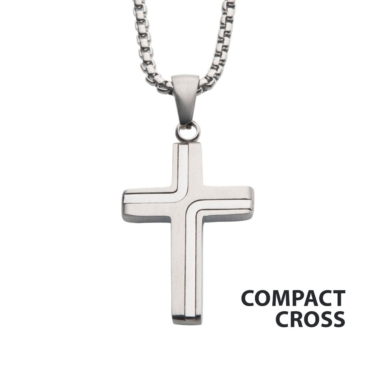steel Cross Drop Pendant With Round Box Chain