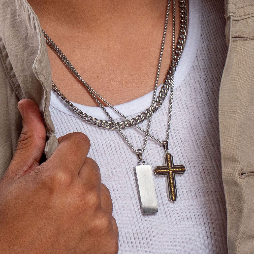Steel Engravable Drop Pendant With Round Box Chain (ssp15467nk)