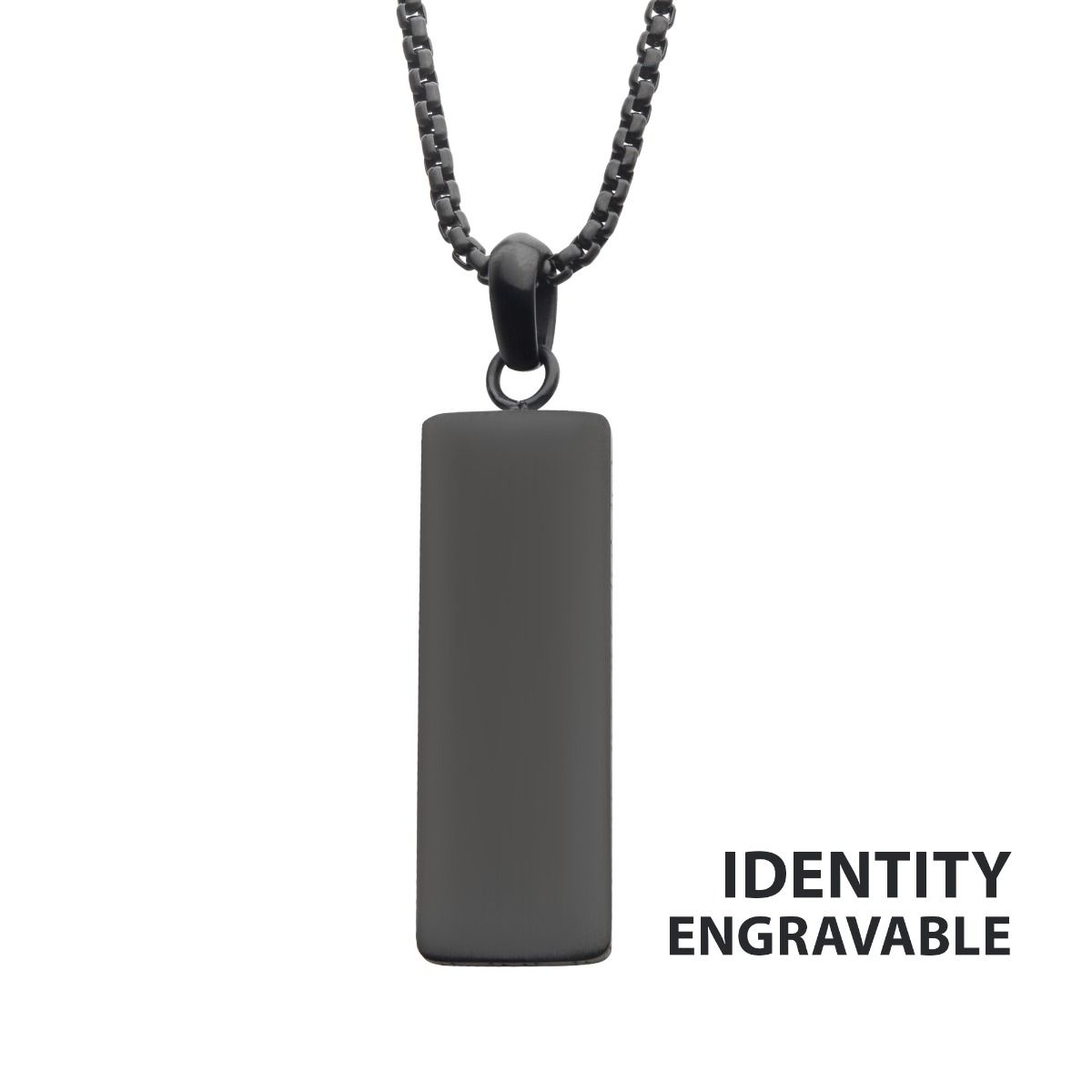 Matte Black Ip Engravable Drop Pendant With Round Box Chain (ssp15467nkk)