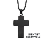 Black Ip Engravable Cross Pendant With Round Box Chain