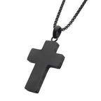 Black Ip Engravable Cross Pendant With Round Box Chain