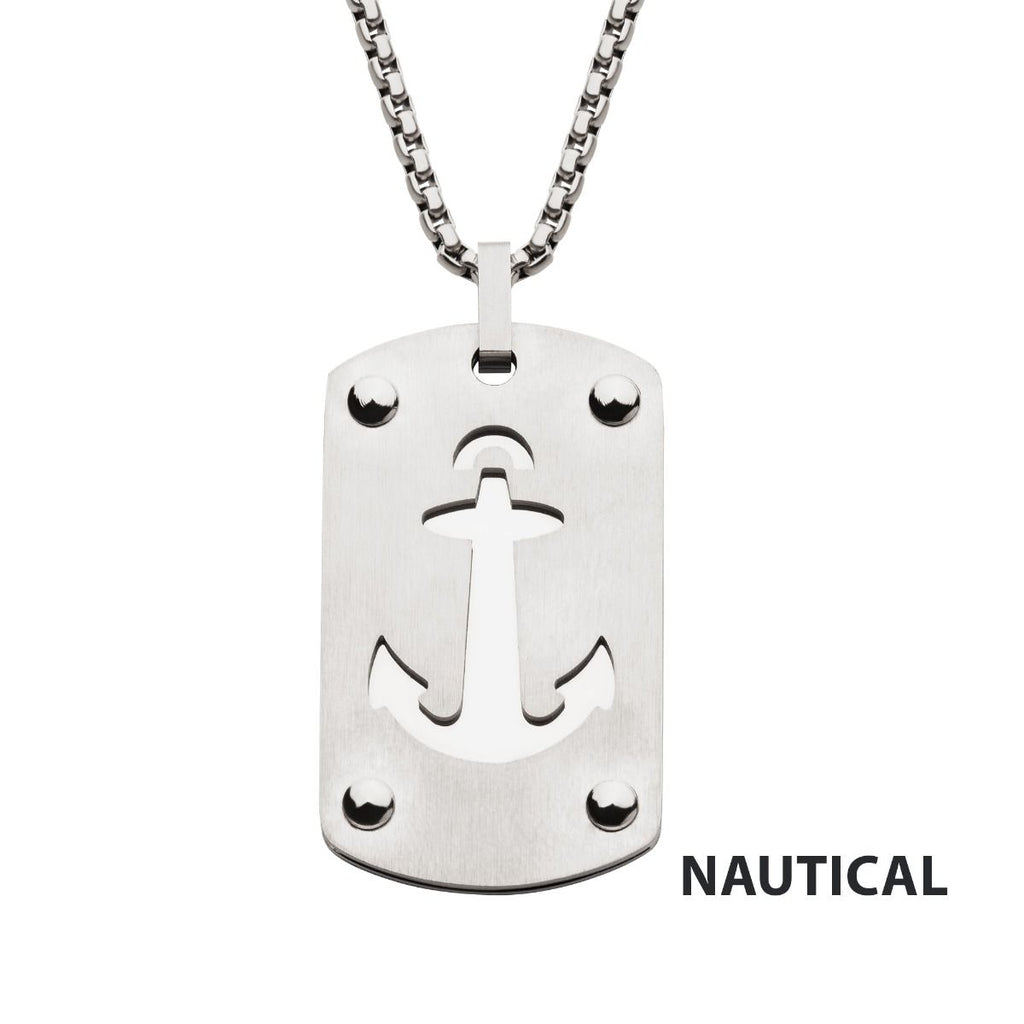 Stainless Steel Etched Anchor Dog Tag Pendant With Box Chain (ssp17454nk)