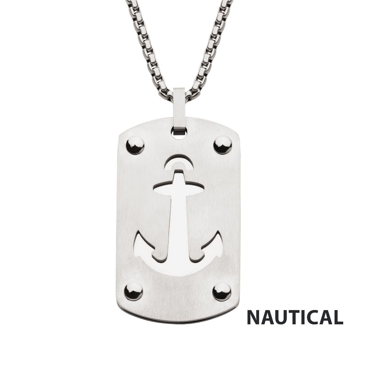 Stainless Steel Etched Anchor Dog Tag Pendant With Box Chain (ssp17454nk)