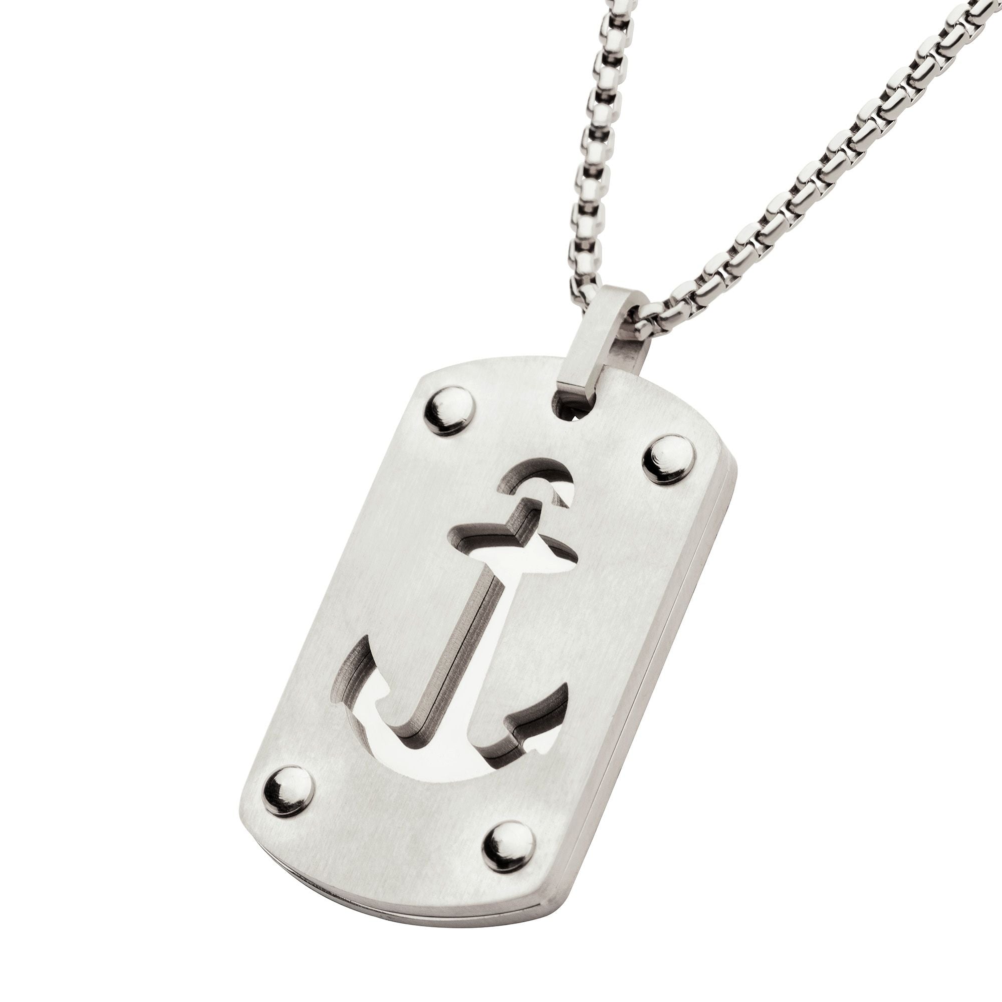 Stainless Steel Etched Anchor Dog Tag Pendant With Box Chain (ssp17454nk)