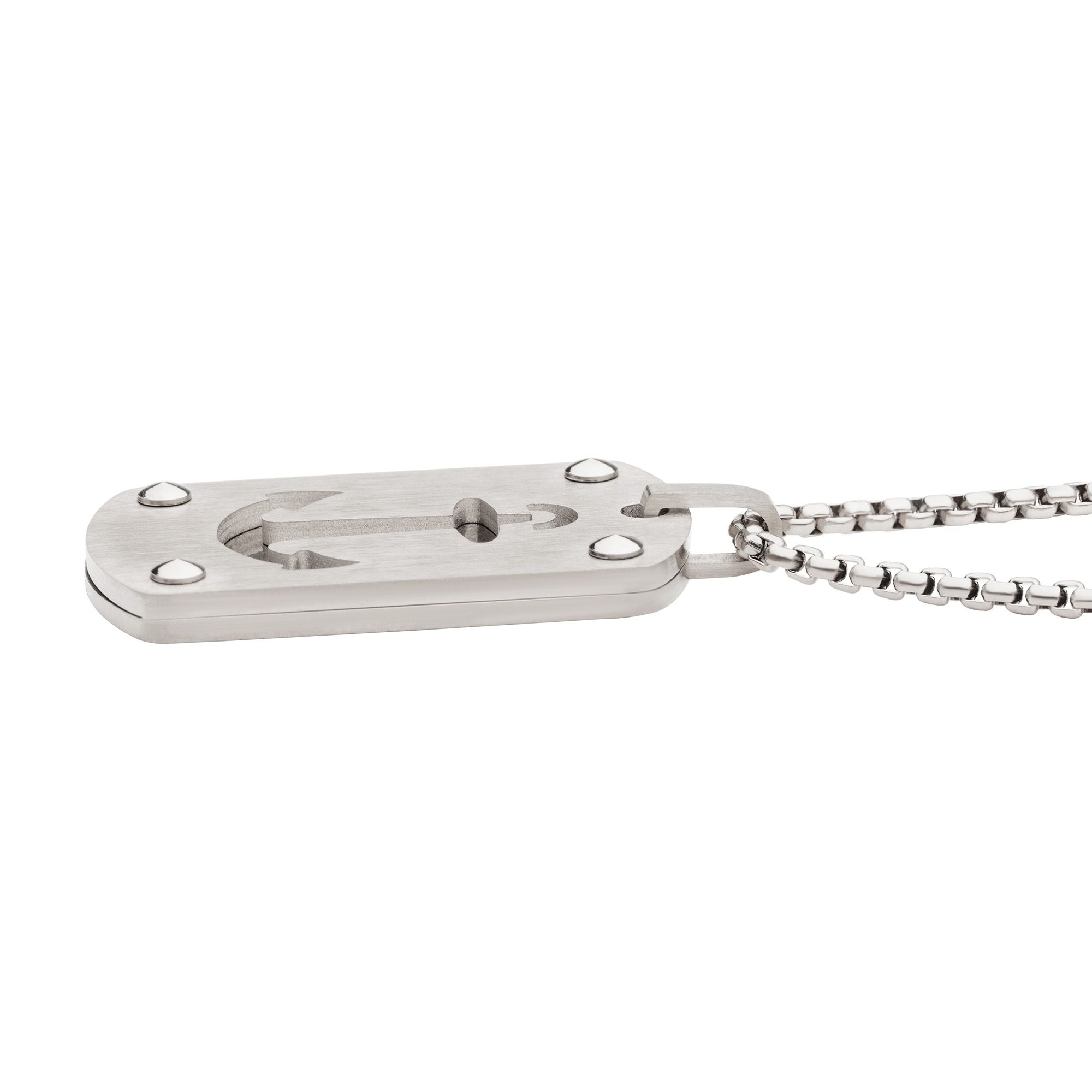 Stainless Steel Etched Anchor Dog Tag Pendant With Box Chain (ssp17454nk)