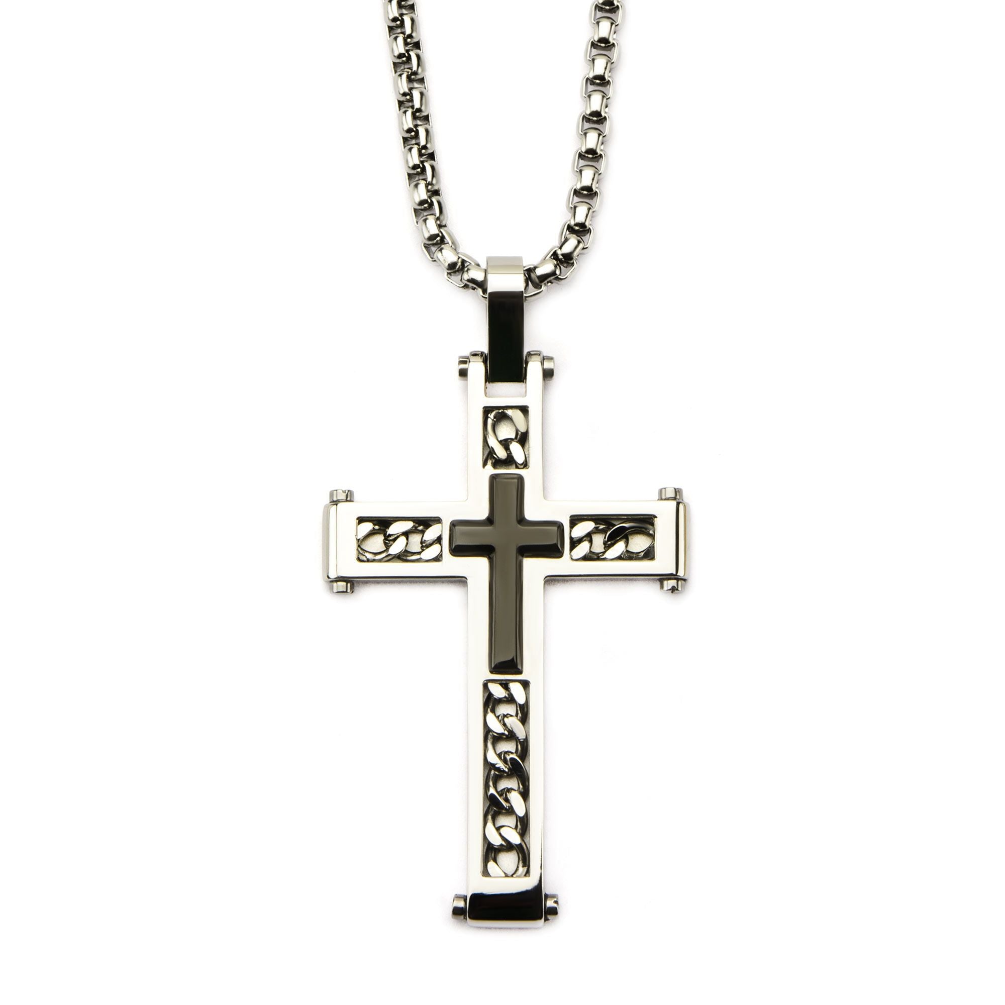 Two Tone Layered Cross Pendant With Chain (ssp18077p)