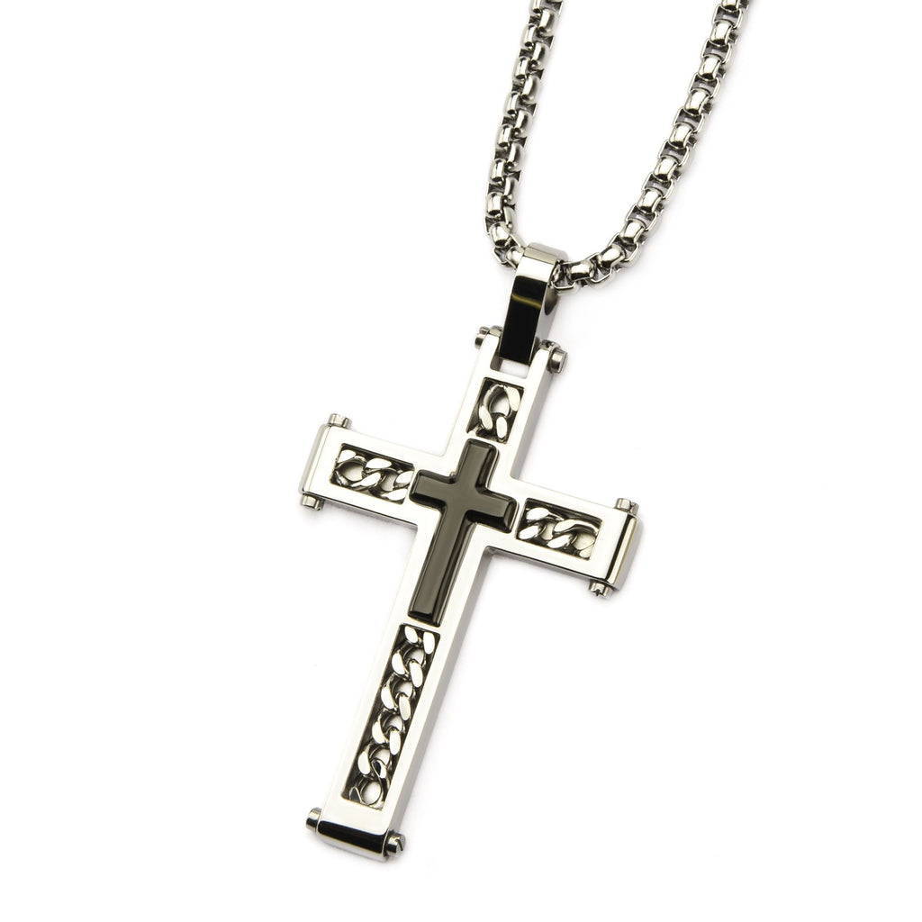 Two Tone Layered Cross Pendant With Chain (ssp18077p)