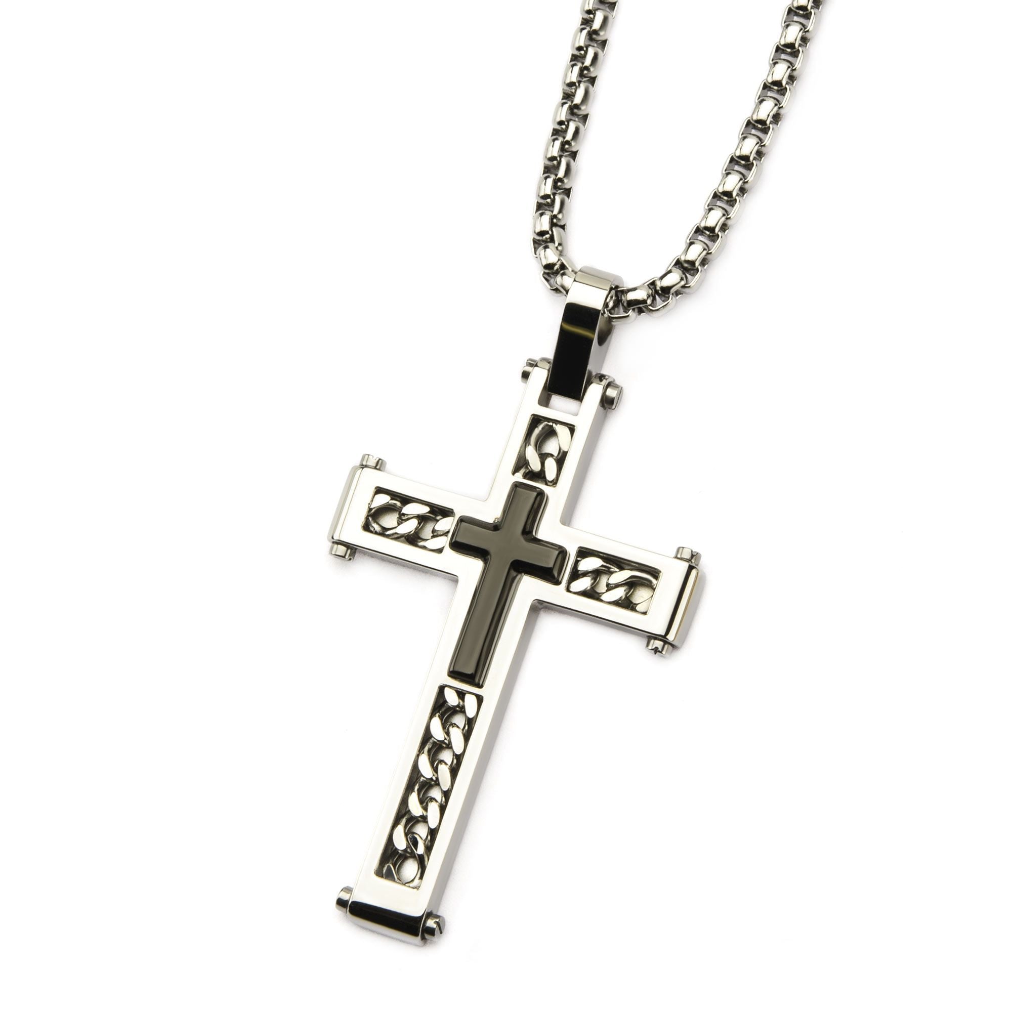 Two Tone Layered Cross Pendant With Chain (ssp18077p)