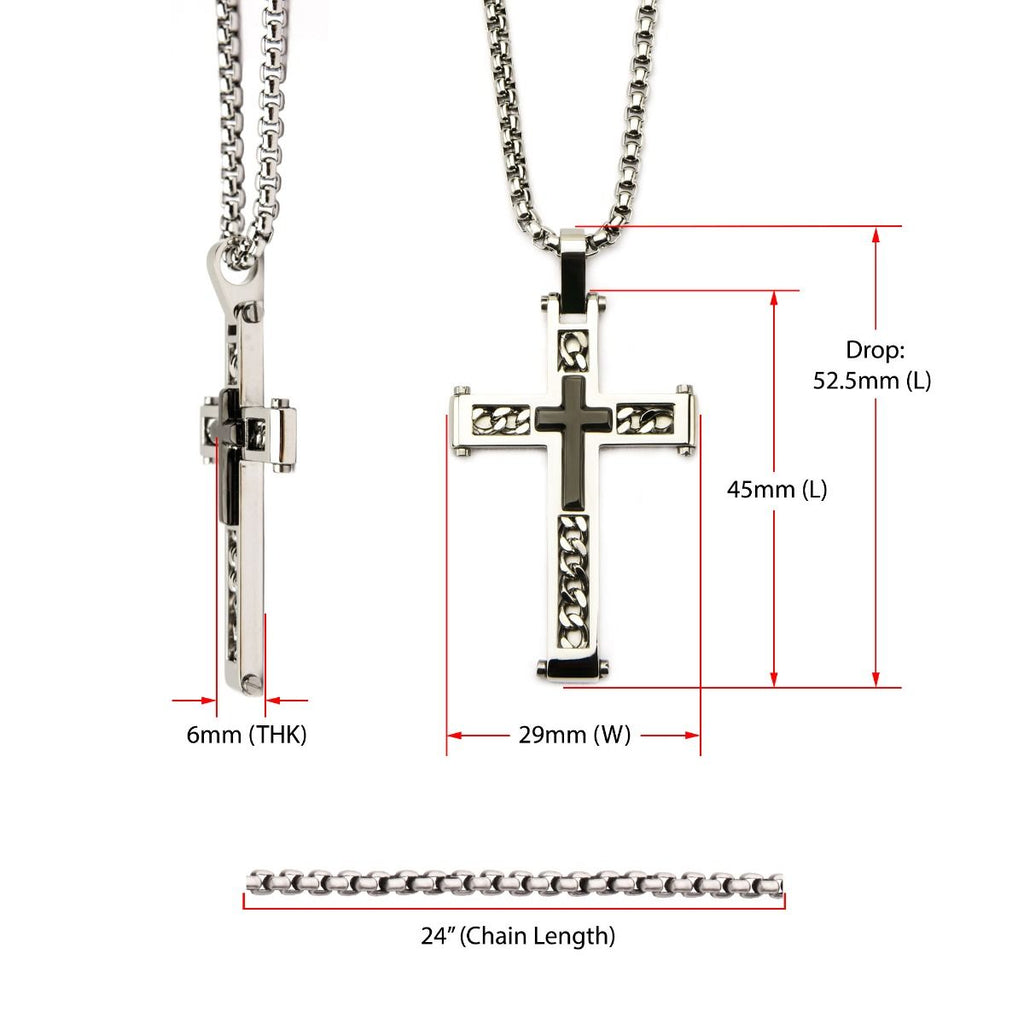 Two Tone Layered Cross Pendant With Chain (ssp18077p)