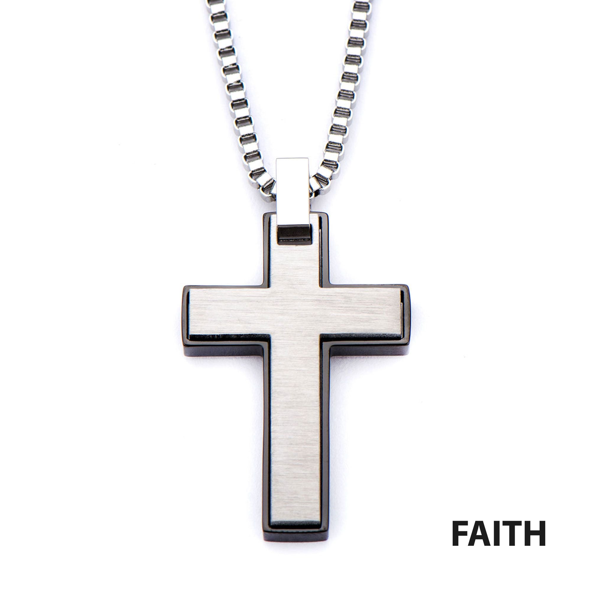 Black Plated And Steel Cross Pendant With Chain (ssp18137pnk1)