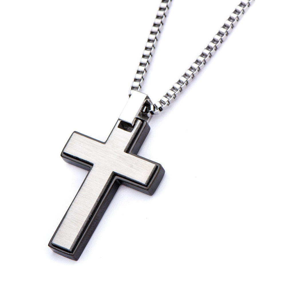 Black Plated And Steel Cross Pendant With Chain (ssp18137pnk1)