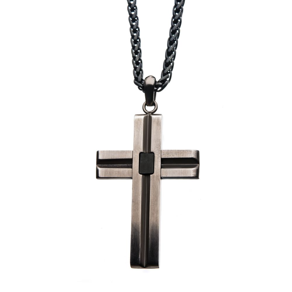And Black Ip Antique Cross Pendant With Chain