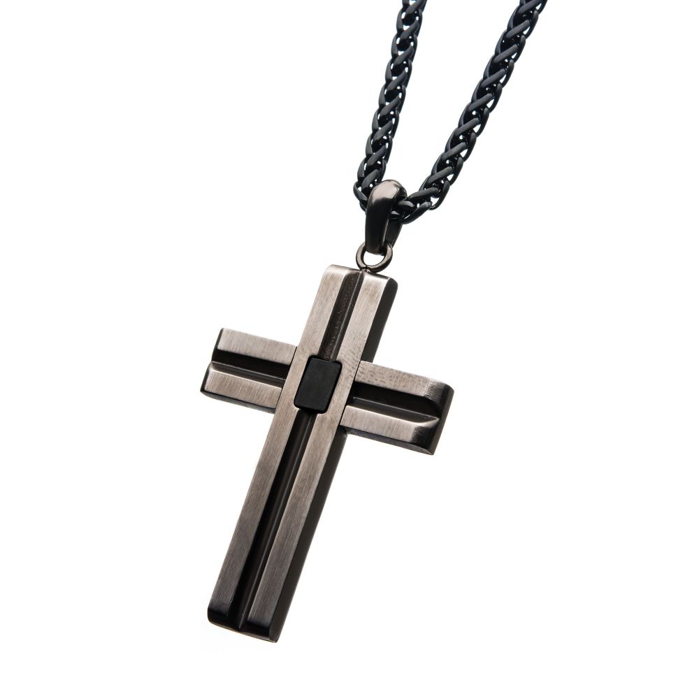 And Black Ip Antique Cross Pendant With Chain