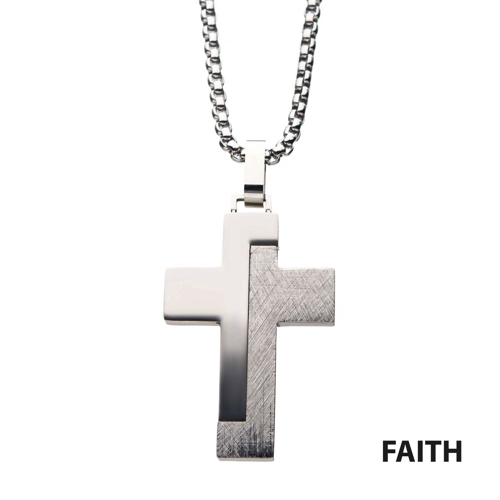 Modern Block Textured Steel Cross Pendant (ssp20764nk1)